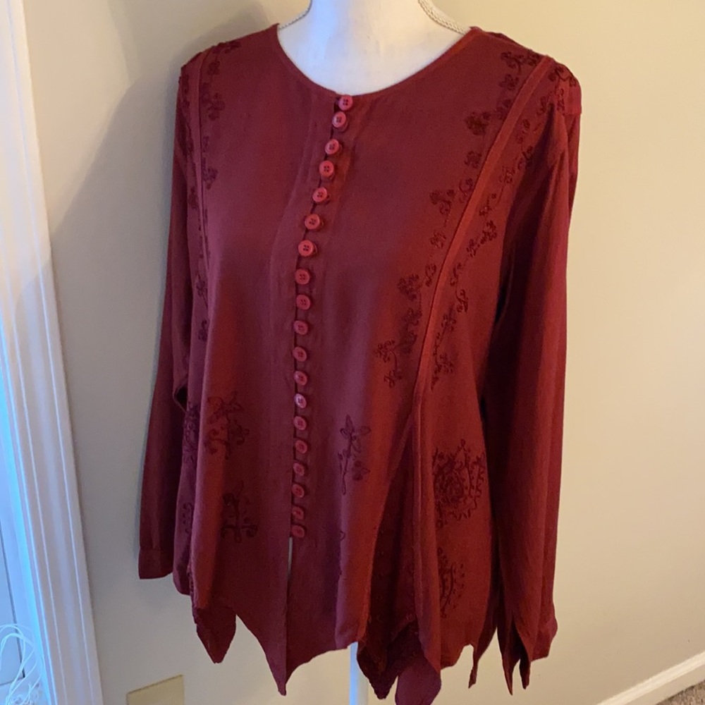 Vintage • Maroon Embroidered Peasant Top - Picture 1 of 12